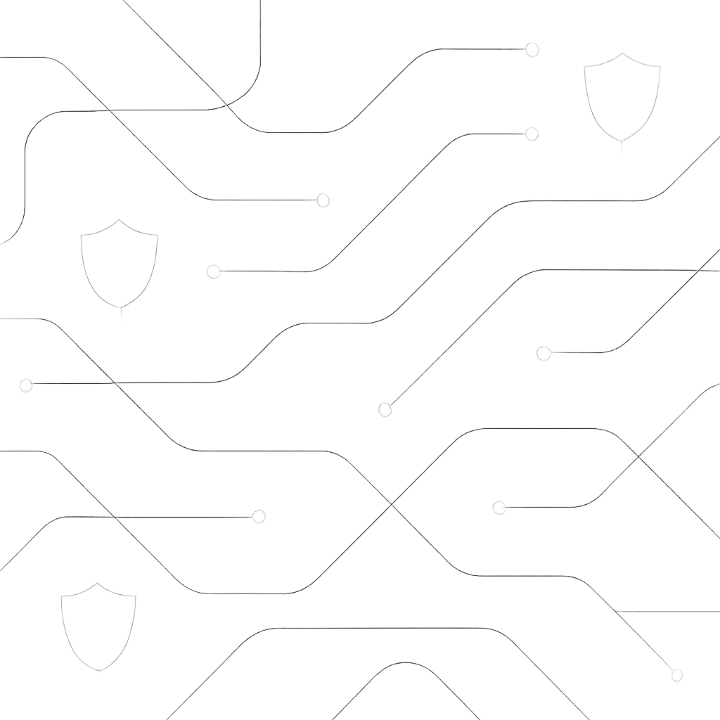 A dark Periculobranded graphic with subtle cyber motifs like abstract network lines and shields No text Editorial modern clean aesthetic